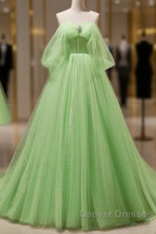 Green Tulle Beading Off Shoulder Sparkle Prom Dress