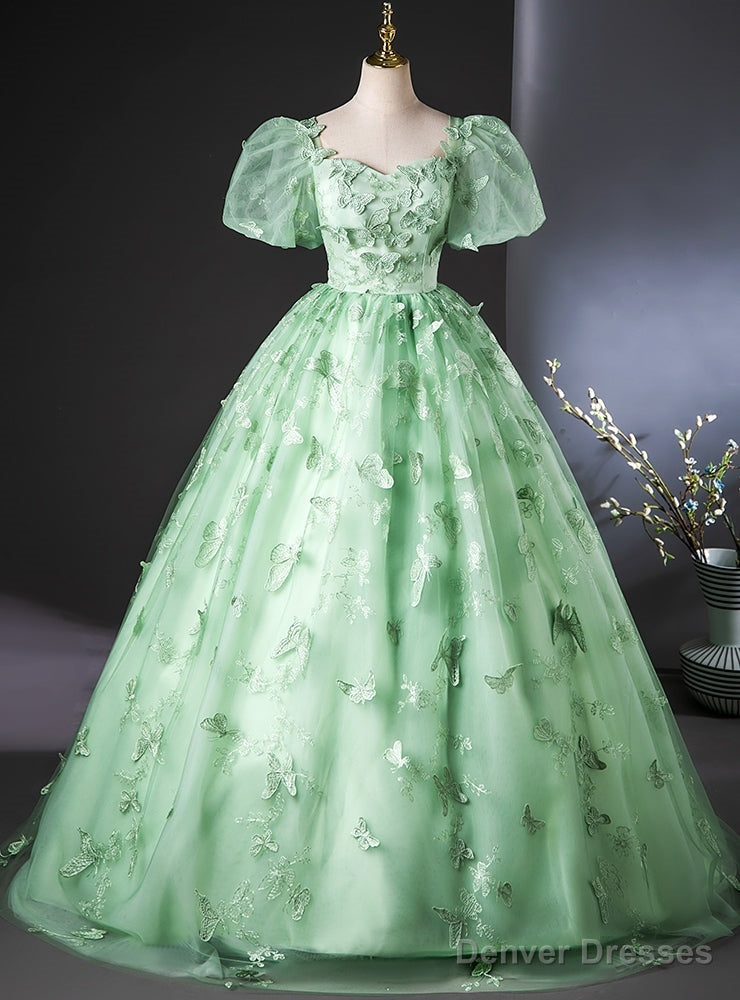 Green Tulle Butterfly Short Sleeve Quinceanera Dress Main image