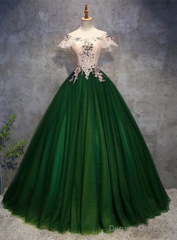 Green Tulle Corset Off the Shoulder Appliques Quinceanera Dress Main image