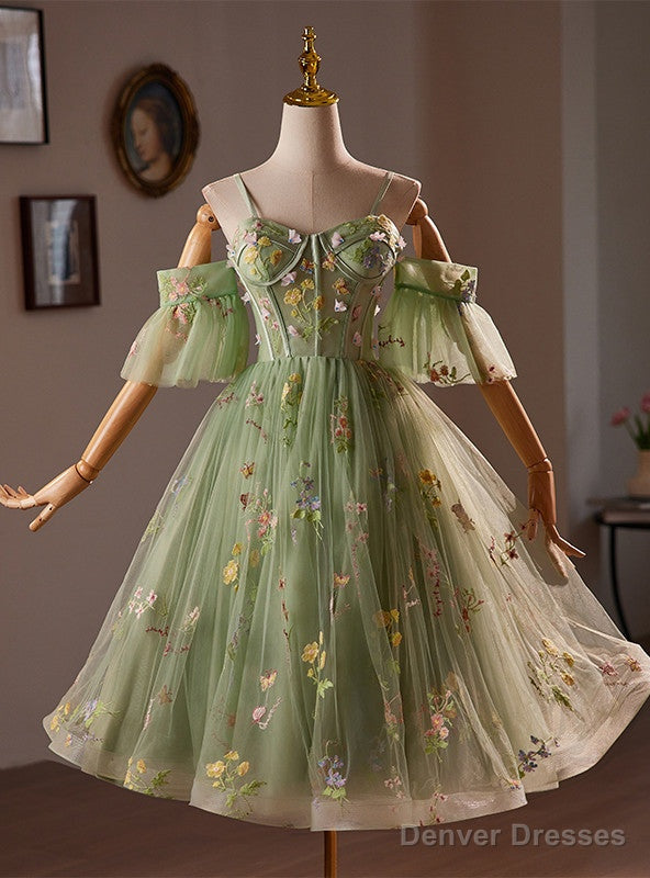 Green Tulle Embroidery Straps Short Homecoming Dress Main image