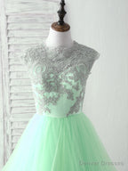 Green Tulle Lace Applique Long Prom Dress Blue Tulle Sweet 16 Dress