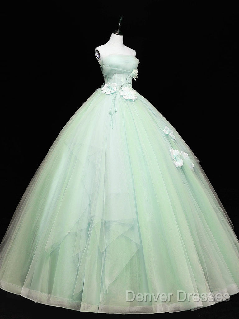 Green Tulle Lace Applique Long Prom Dress, Green Sweet 16 Dress Secondary image