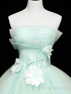 Green Tulle Lace Applique Long Prom Dress, Green Sweet 16 Dress