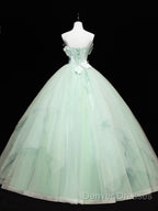 Green Tulle Lace Applique Long Prom Dress, Green Sweet 16 Dress