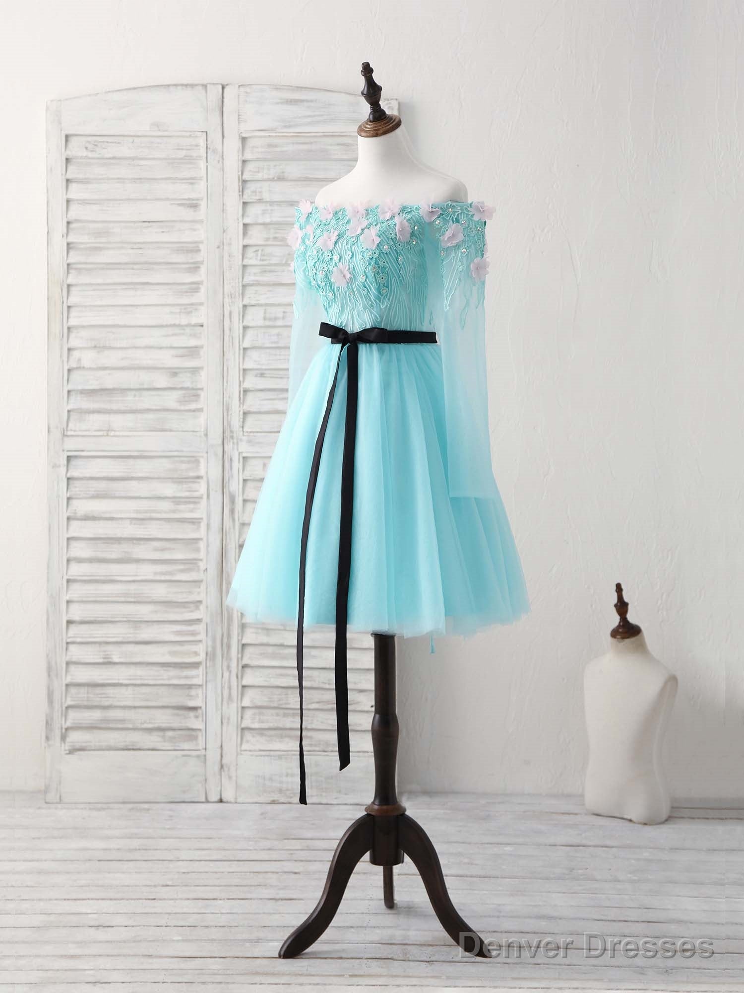 Green Tulle Lace Applique Short Prom Dress, Green Homecoming Dress Secondary image