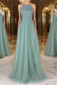Green tulle lace long prom Dress green lace evening Dress