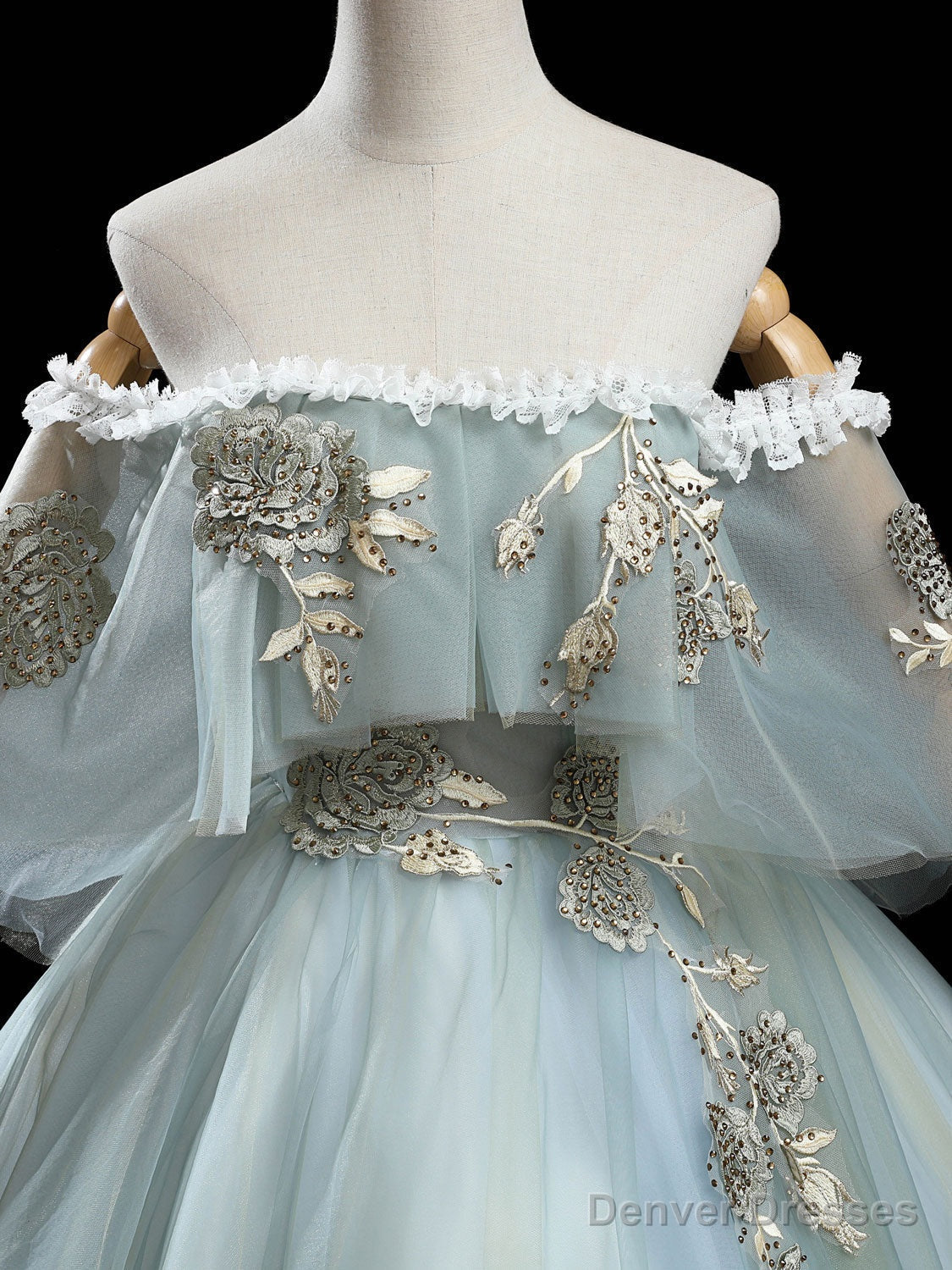 Green Tulle Lace Long Prom Dress, Green Tulle Lace Ball Gown Sweet 16 Dress