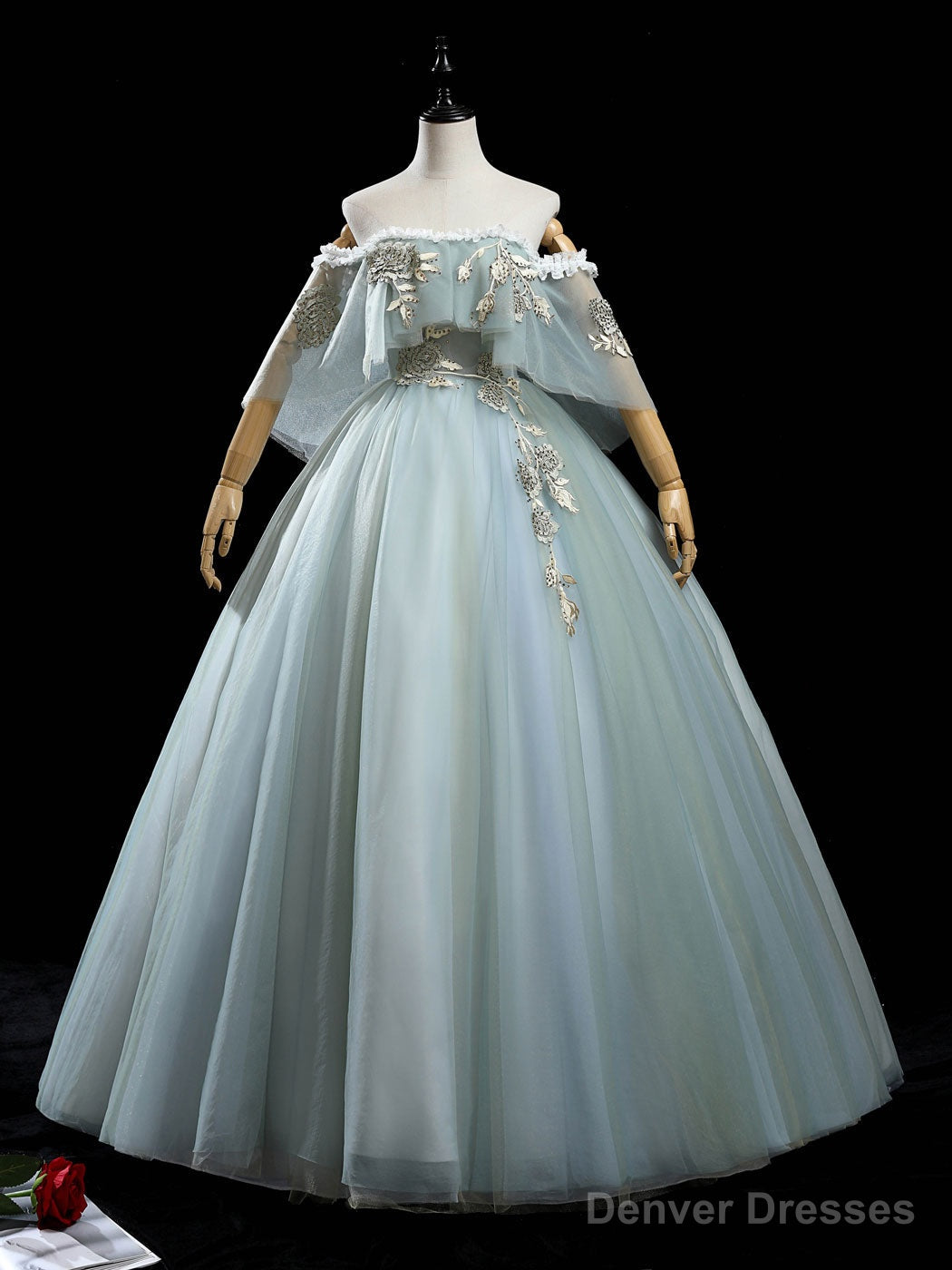 Green Tulle Lace Long Prom Dress, Green Tulle Lace Ball Gown Sweet 16 Dress Secondary image