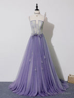 Green Tulle Lace Long Prom Dress, Green Tulle Long Formal Graduation Dress