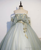 Green Tulle Lace Long Prom Dress, Green Tulle Sweetheart 16 Dress