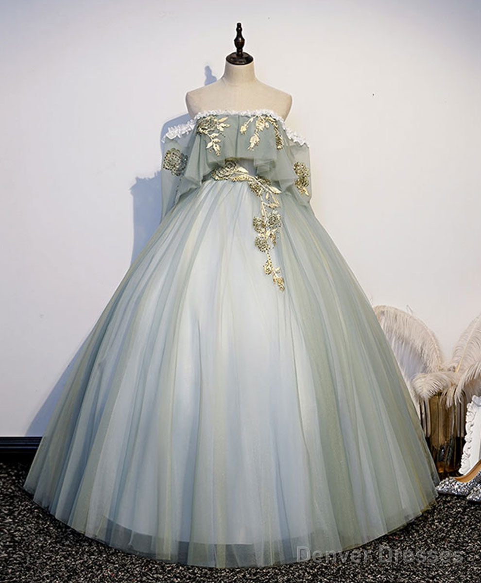 Green Tulle Lace Long Prom Dress, Green Tulle Sweetheart 16 Dress Secondary image