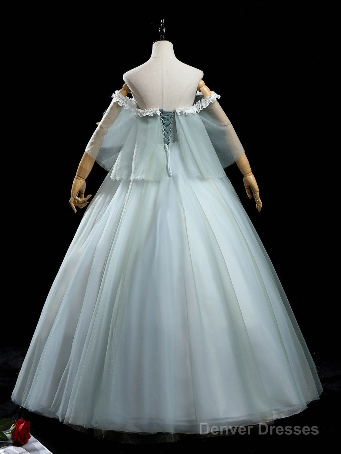 Green Tulle Lace Long Prom Dress, Lace Evening Dress