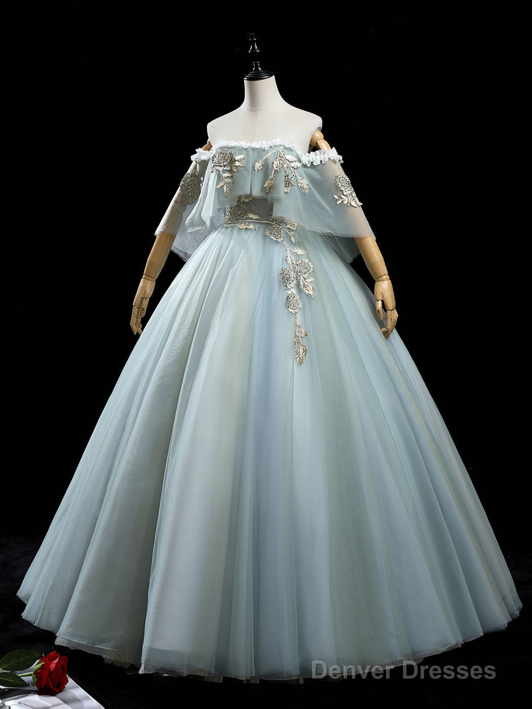 Green Tulle Lace Long Prom Dress, Lace Evening Dress