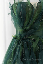 Green Tulle Long A-Line Prom Dress, Beautiful Spaghetti Straps Evening Dress