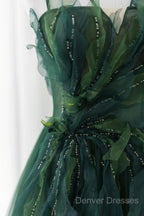 Green Tulle Long A-Line Prom Dress, Beautiful Spaghetti Straps Evening Dress