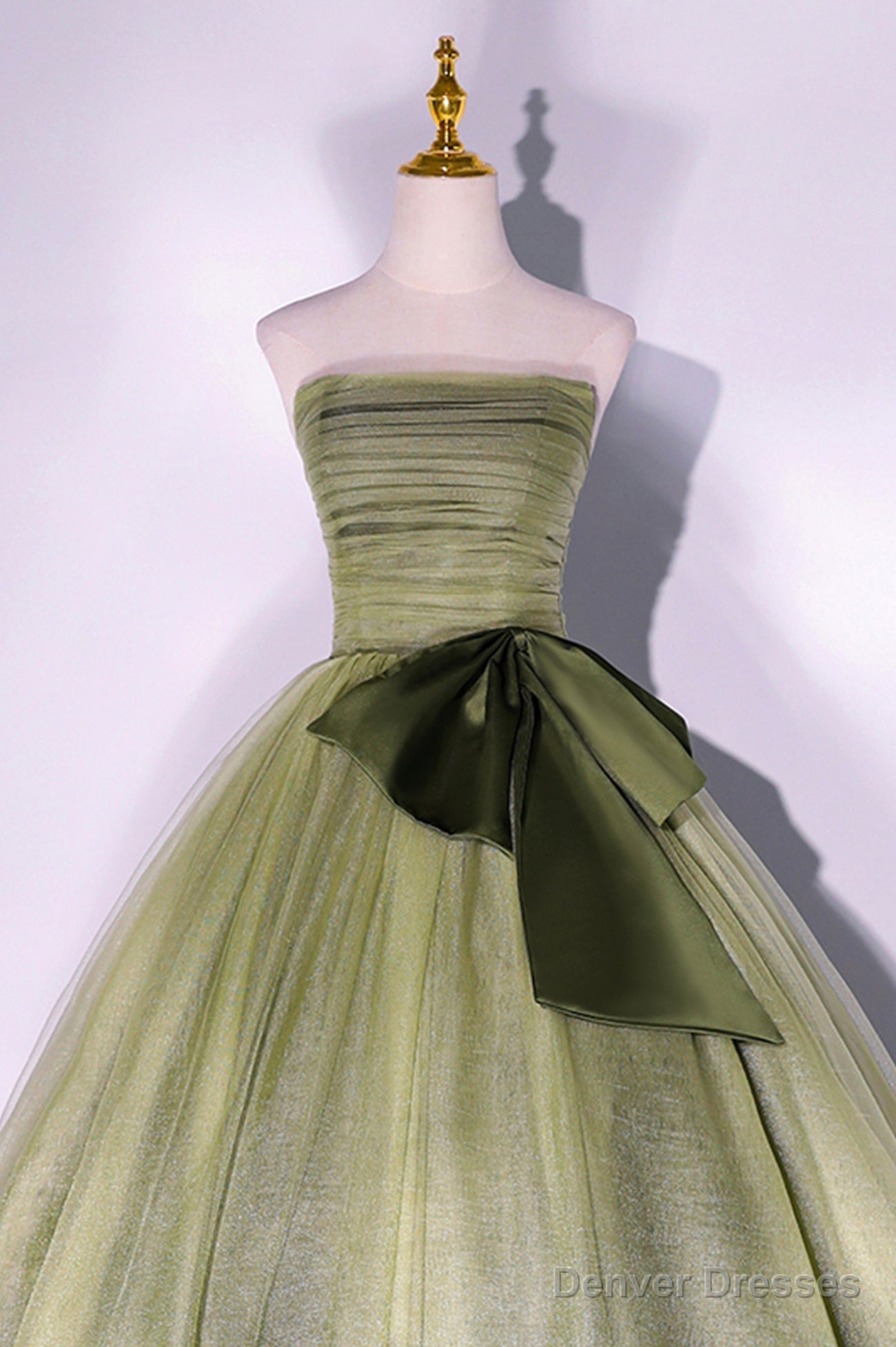 Green Tulle Long A-Line Prom Dress, Green Strapless Evening Gown Secondary image
