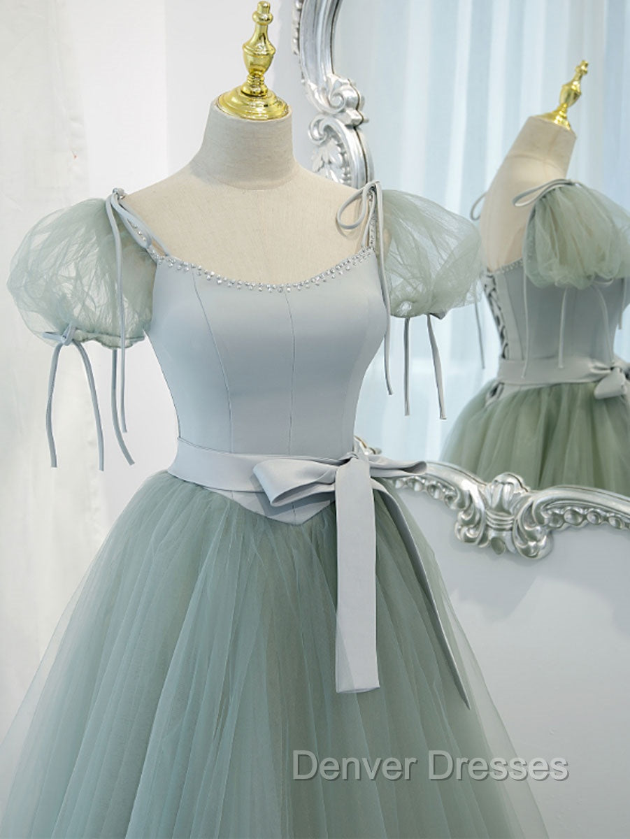 Green Tulle Off Shoulder Long Prom Dress, Green Tulle Formal Dress Secondary image