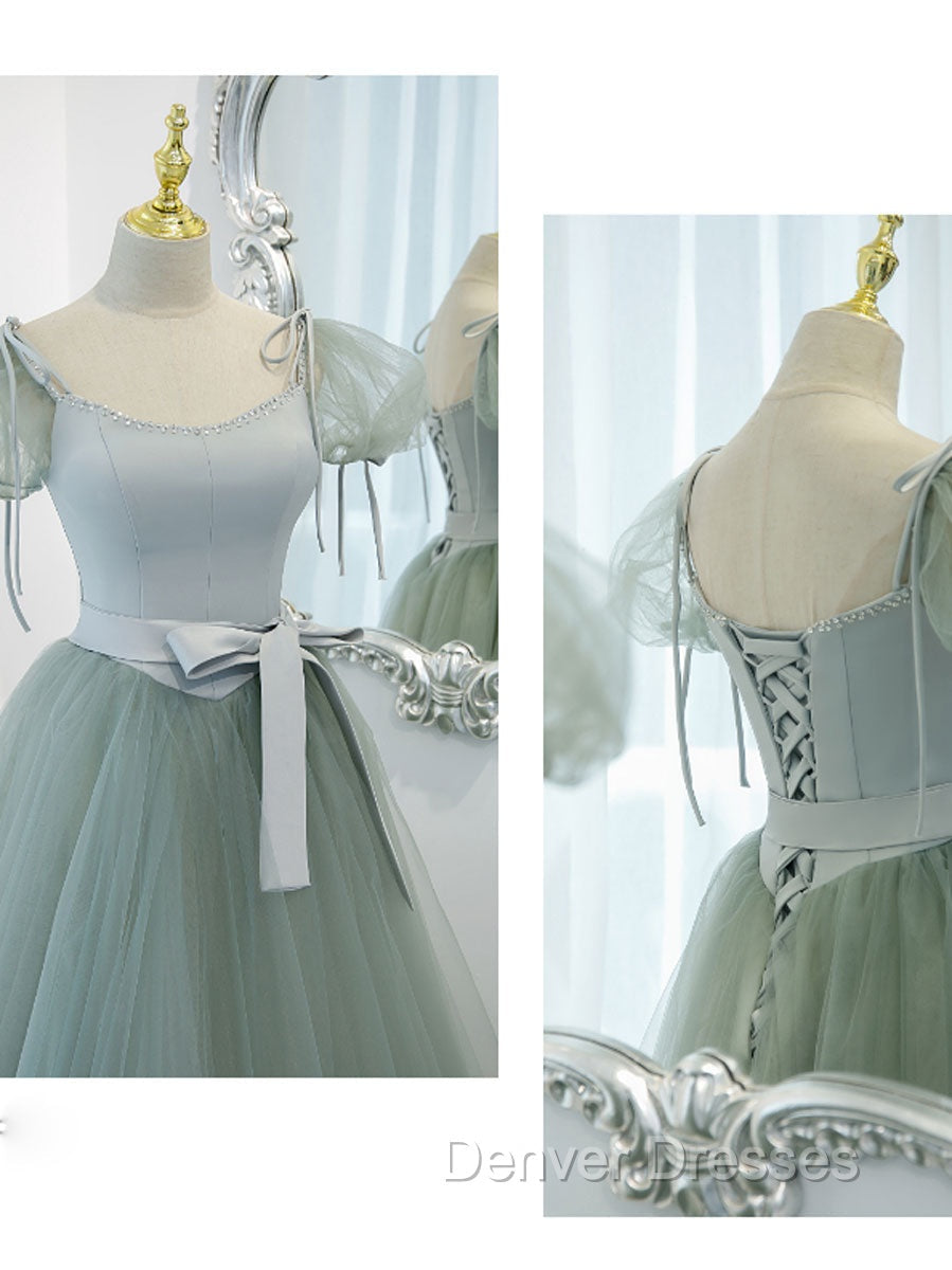Green Tulle Off Shoulder Long Prom Dress, Green Tulle Formal Dress