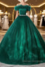 Green tulle off shoulder long prom Dress green tulle formal gown