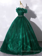 Green tulle off shoulder long prom Dress green tulle formal gown