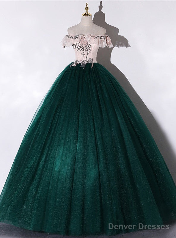 Green Tulle Off the Shoulder Appliques Quinceanera Dress Main image