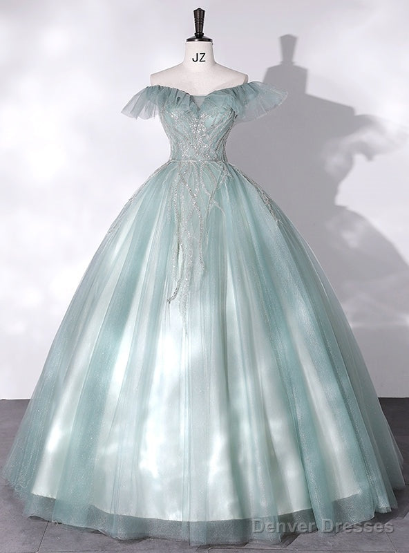 Green Tulle Off the Shoulder Beading Quinceanera Dress Main image