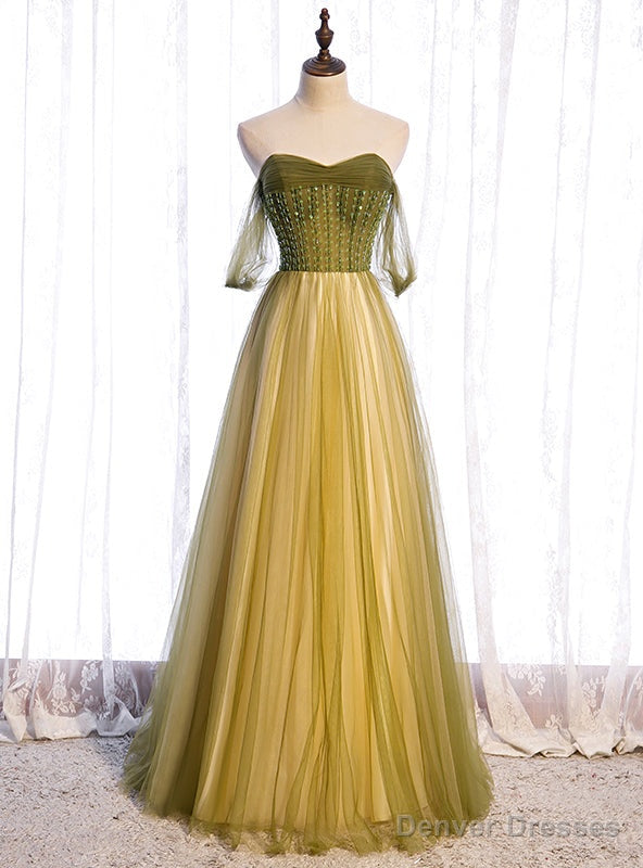 Green Tulle Off the Shoulder Beading Sequins Prom Dress Main image