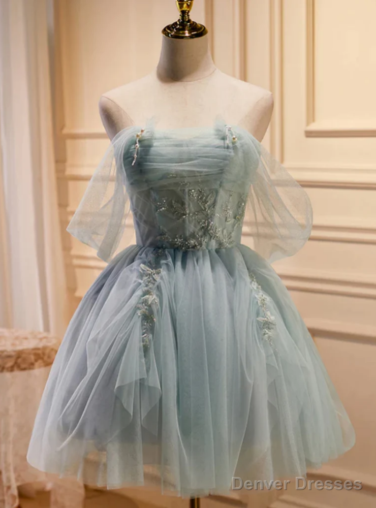 Green Tulle Off the Shoulder Pleats Homecoming Dress Main image