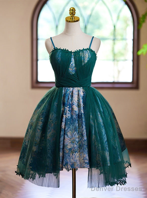 Green Tulle Print Spaghetti Straps Homecoming Dress Main image