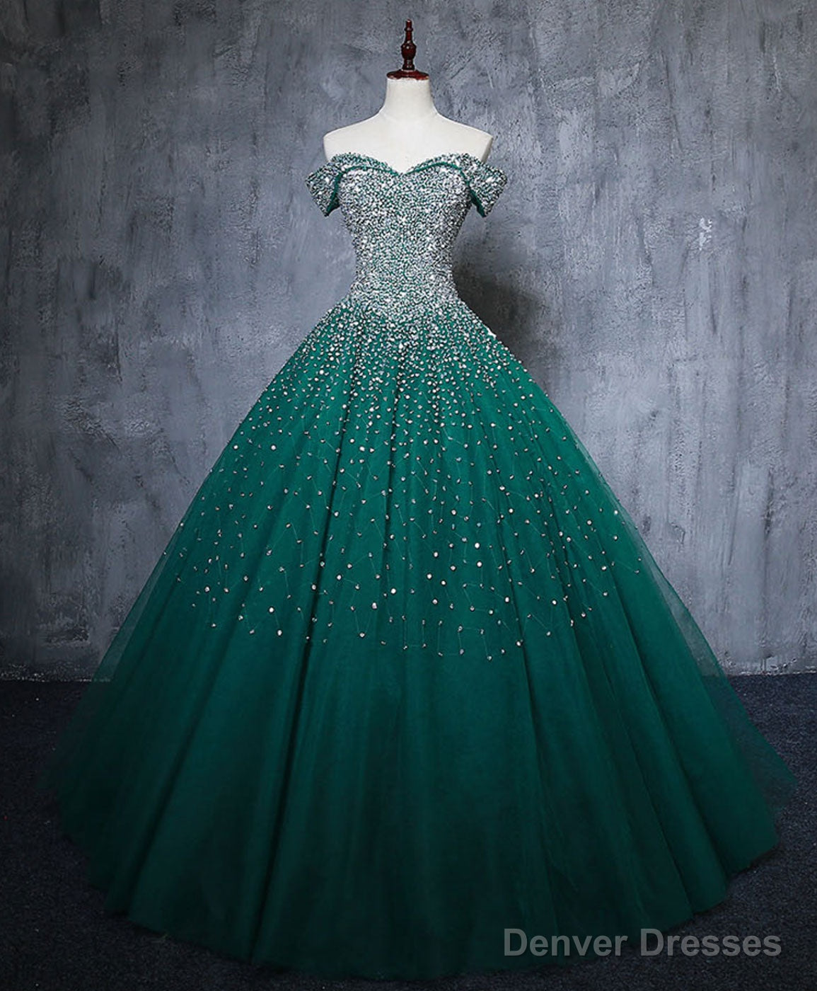 Green Tulle Sequin Long Prom Gown, Green Sequin Sweet 16 Dress Secondary image