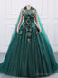 Green Tulle Sequins 3D Flower Lace Quinceanera Dress