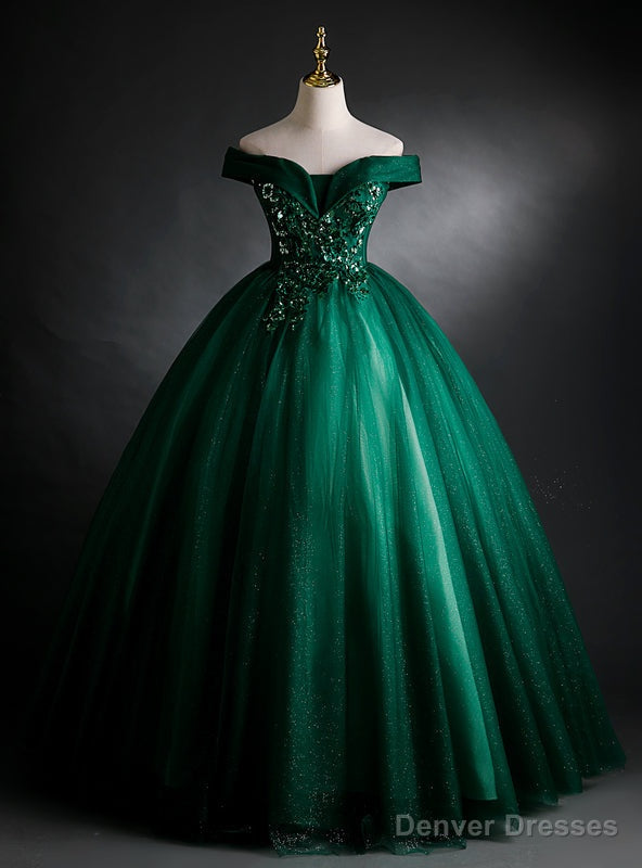 Green Tulle Sequins Off the Shoulder Appliques Quinceanera Dress Main image
