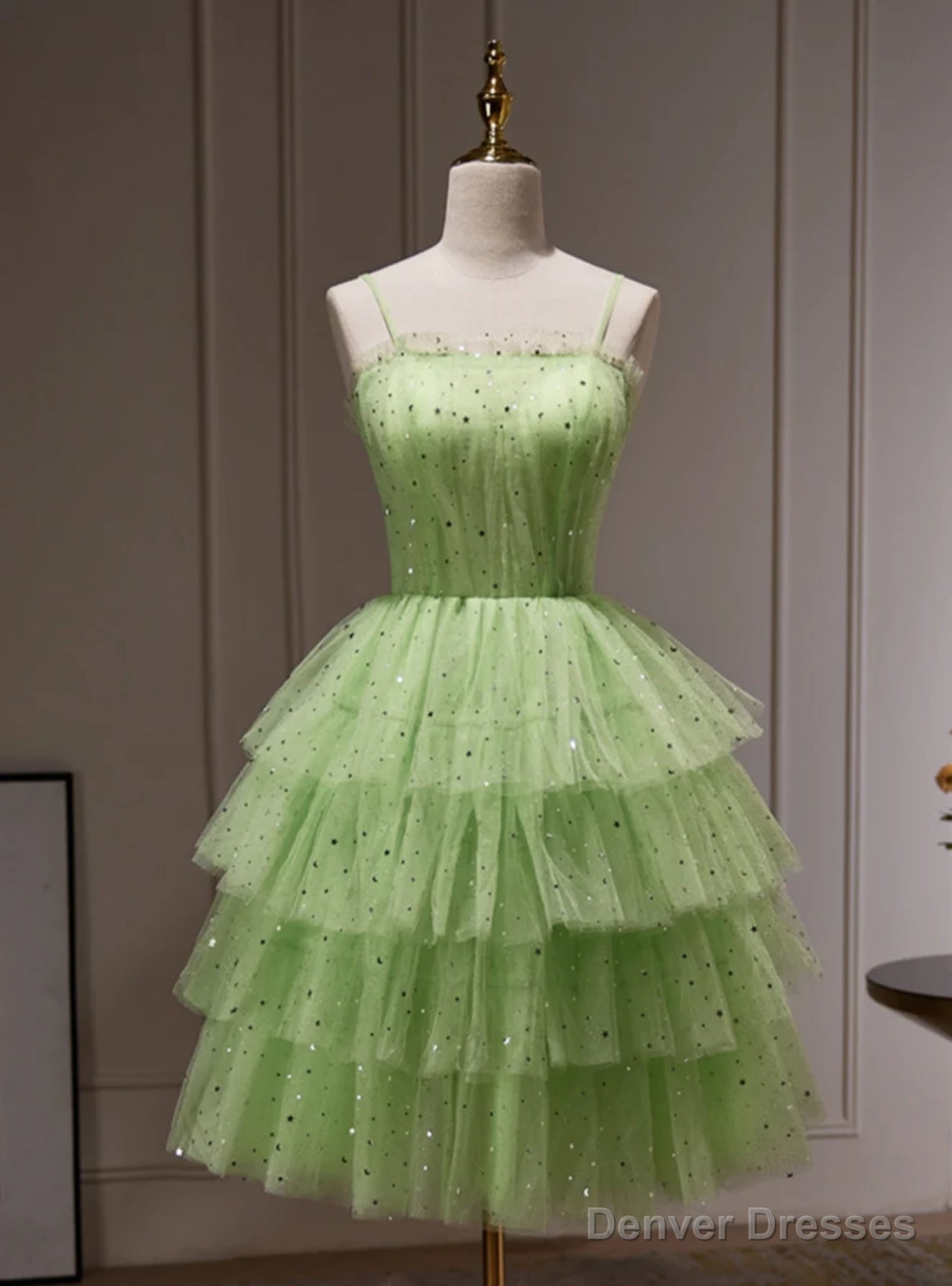 Green Tulle Sequins Straps Homecoming Dress Main image