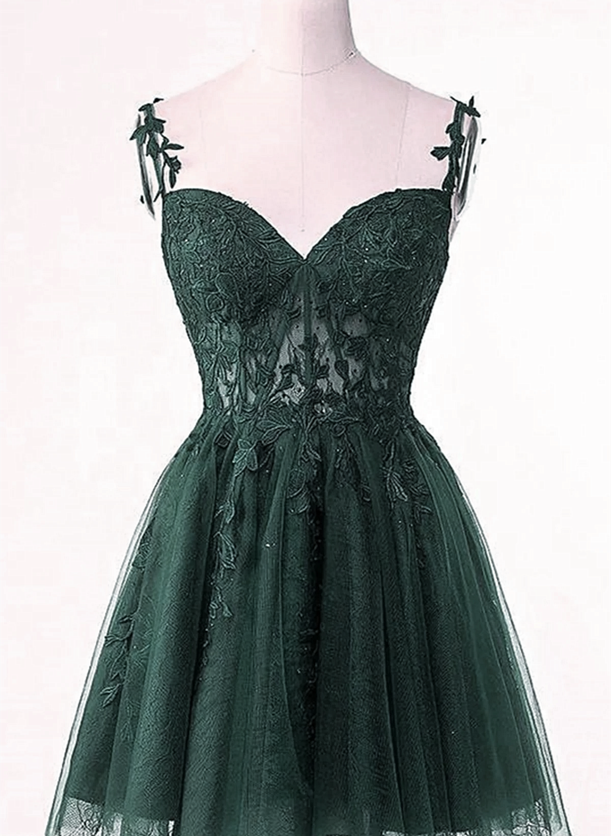 Green Tulle Short Party Dress Homecoming Dress, Green Tulle With Lace Prom Dress Main image