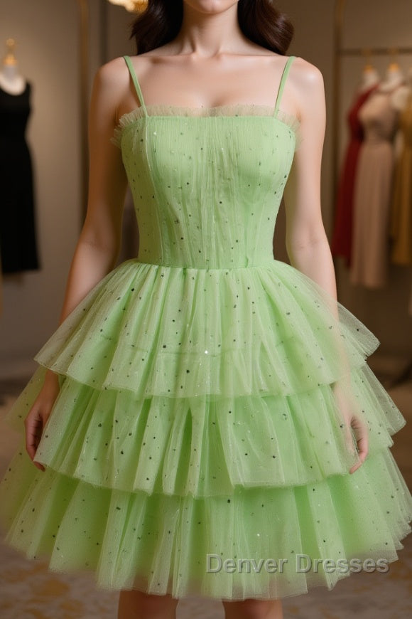 Green Tulle Short Prom Dress, Cute Green Homecoming Dress Main image