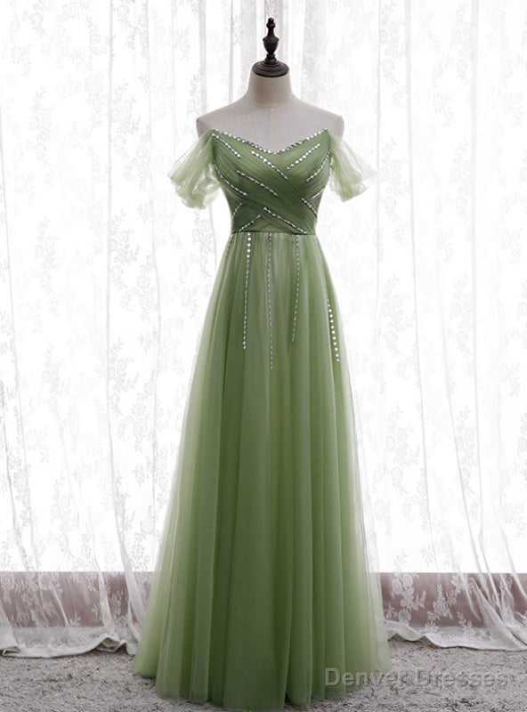 Green Tulle Strapless Pleats Beading Prom Dress Main image