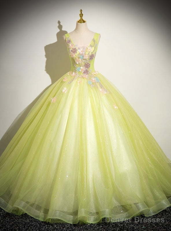 Green Tulle V-neck Appliques Quinceanera Dress Main image