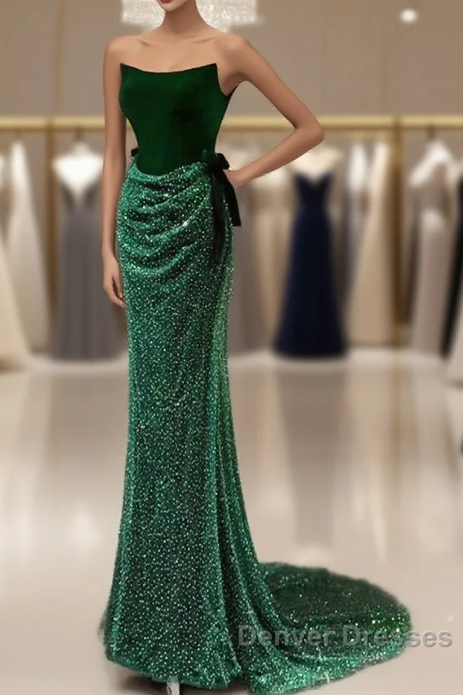Green Tulle Velvet Long Prom Dress, Green Long Formal Dress Main image
