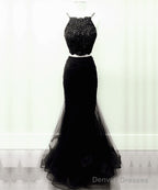 Green Two Piece Prom Dress Mermaid Applique Ruffles