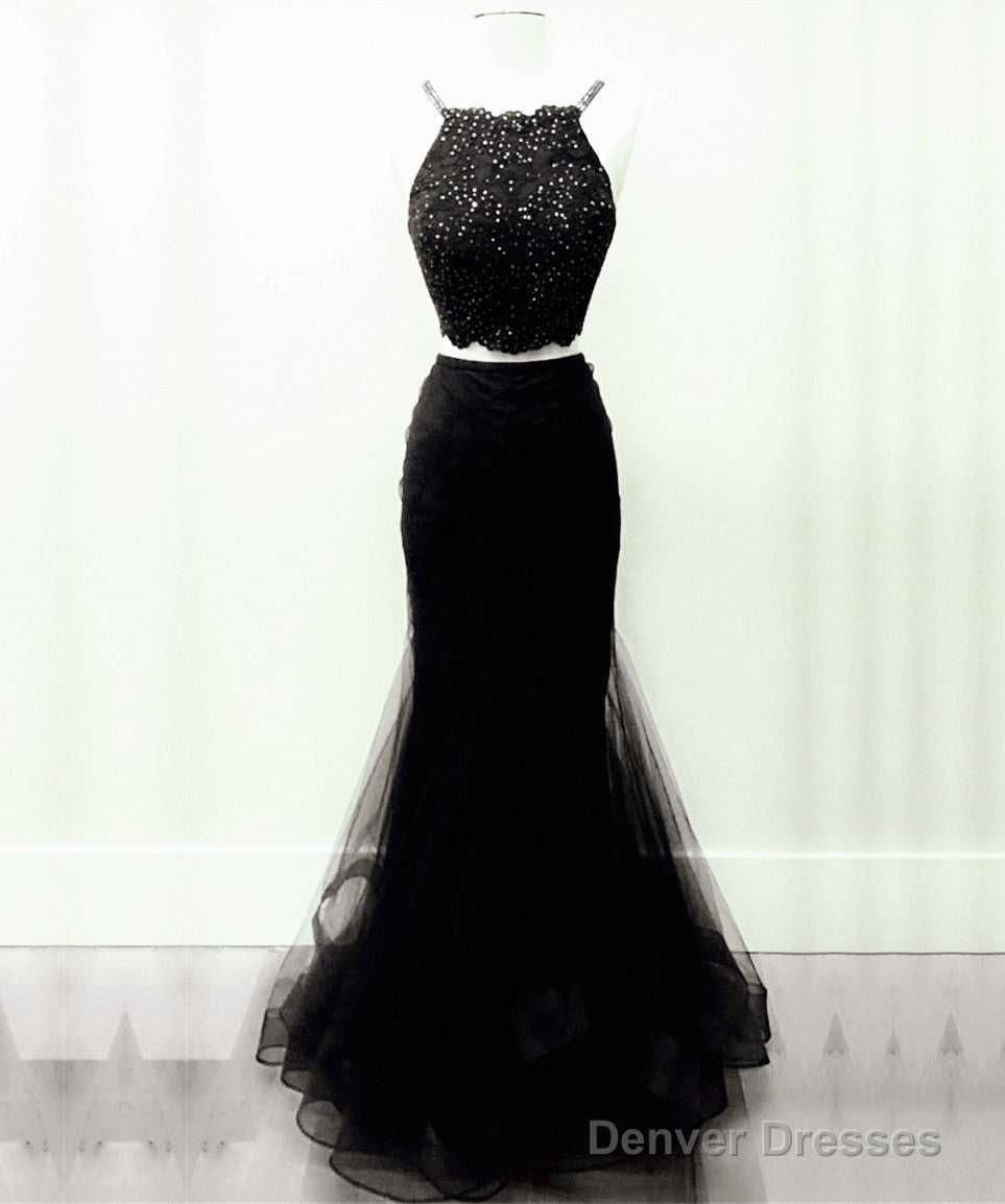 Green Two Piece Prom Dress Mermaid Applique Ruffles