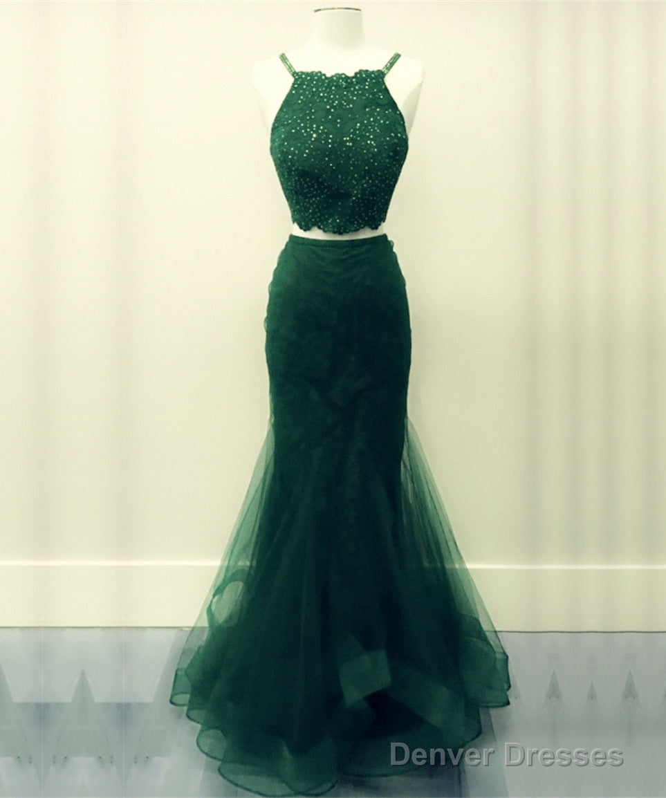 Green Two Piece Prom Dress Mermaid Applique Ruffles Main image