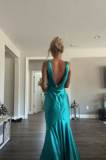 Vintage Satin V-Neck Mermaid Elegant Long Evening Dress Party Dress Prom Dress Secondary image