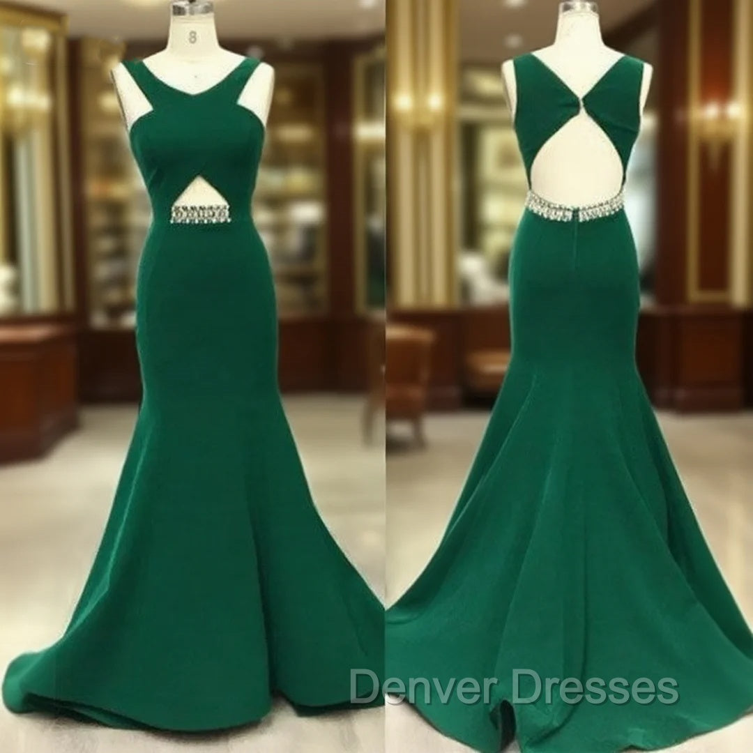 Green V Neck Mermaid Long Prom Dress, Green Evening Dress For Teens