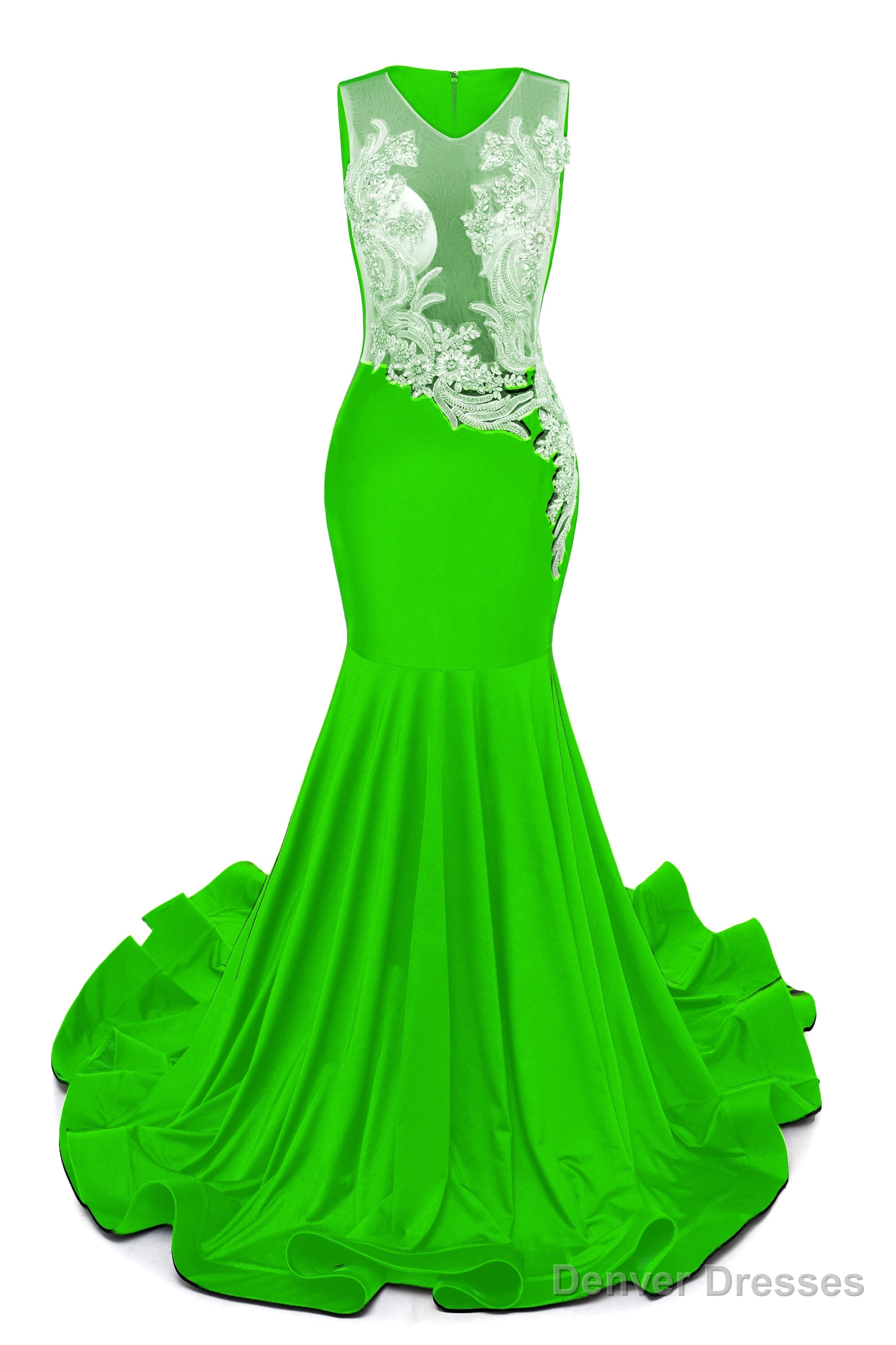Green V-Neck Sheer Corset Prom Dresses Beaded Mermaid Long Train Evening Gowns Secondary image