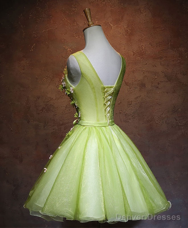 Green V Neck Tulle Short Prom Dress, Green Homecoming Dress Secondary image