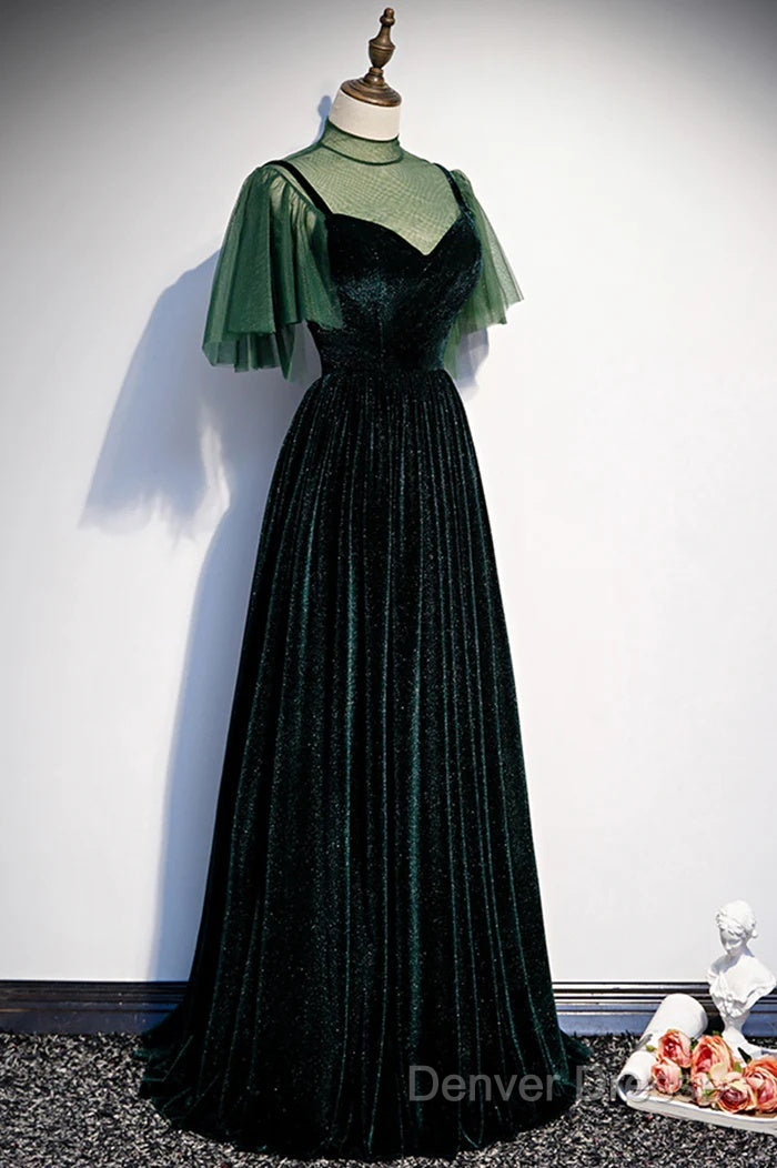 Green Velvet Long A-Line Prom Dress Evening Dress
