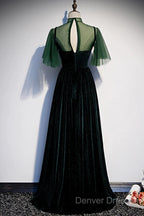 Green Velvet Long A-Line Prom Dress Evening Dress