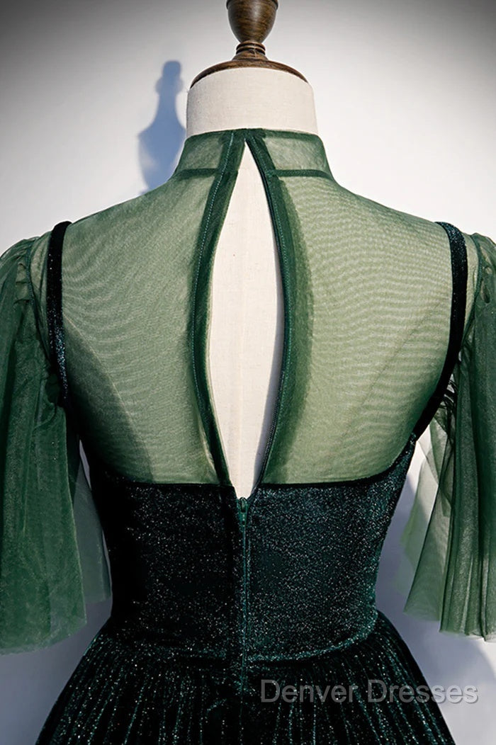 Green Velvet Long A-Line Prom Dress Evening Dress