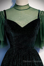 Green Velvet Long A-Line Prom Dress Evening Dress