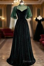 Green Velvet Long A-Line Prom Dress Evening Dress
